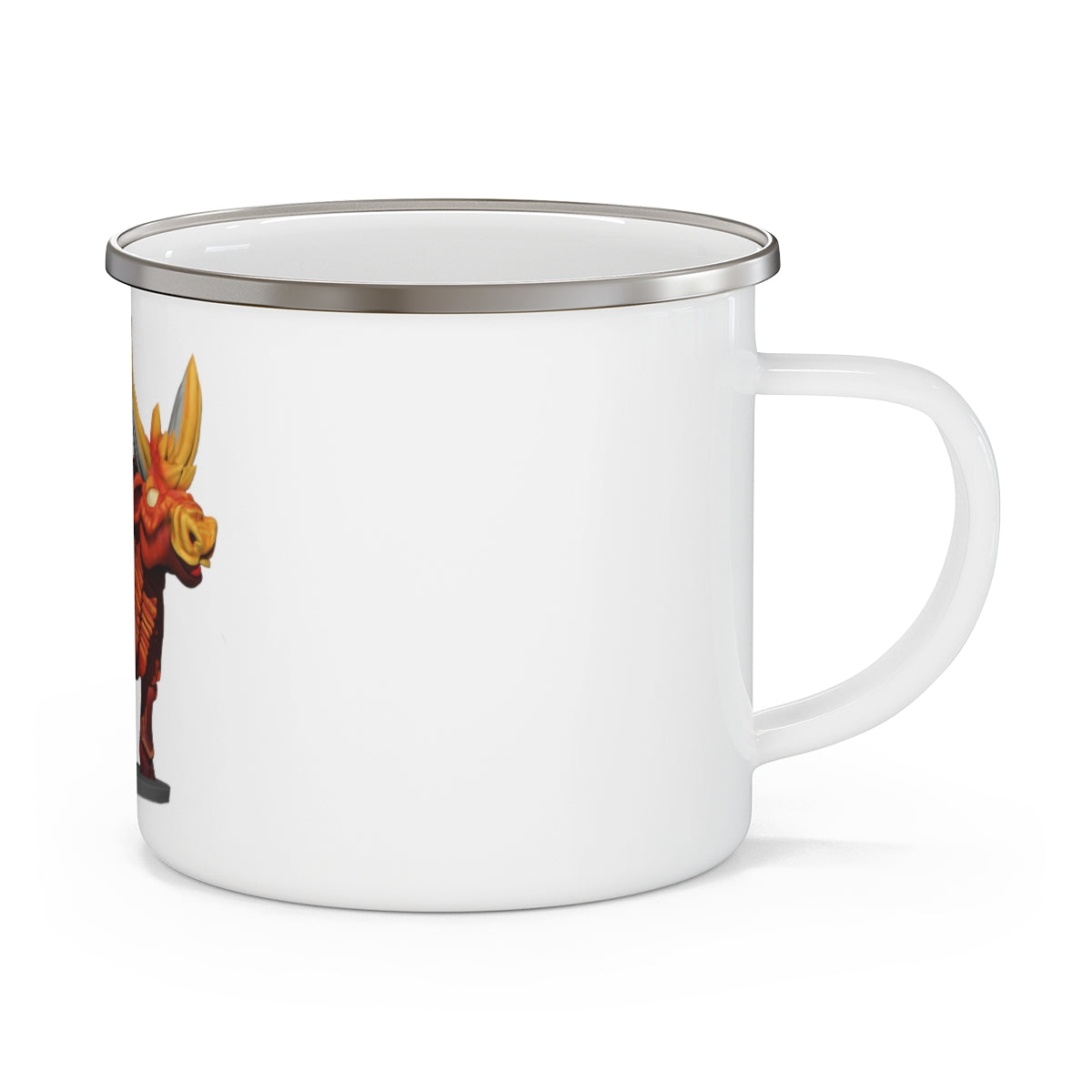 Fire Bull Enamel Camping Mug with a stylish design, perfect for outdoor use, featuring a C-handle and rounded corners.