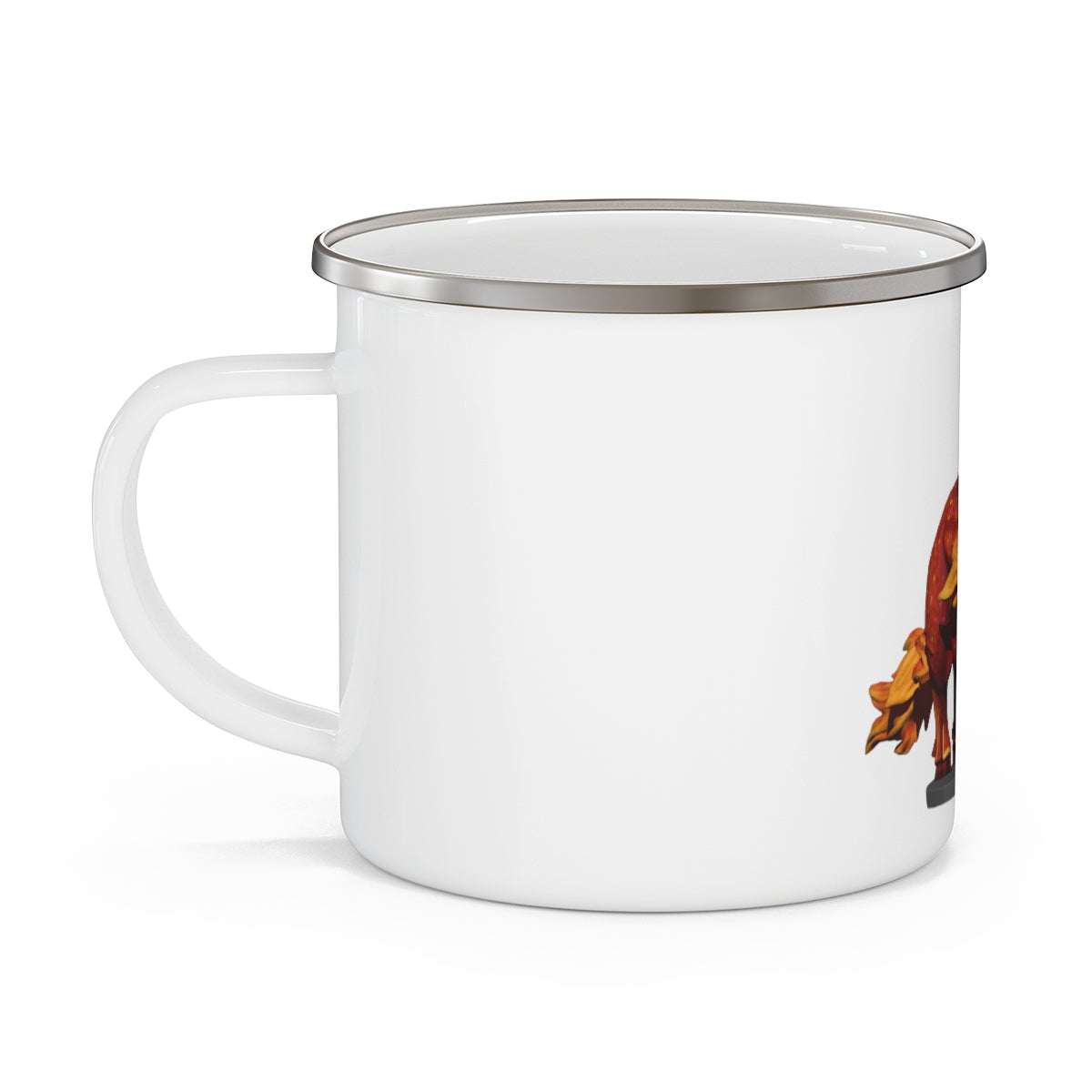 Fire Bull Enamel Camping Mug with a stylish design, perfect for outdoor use, featuring a C-handle and rounded corners.