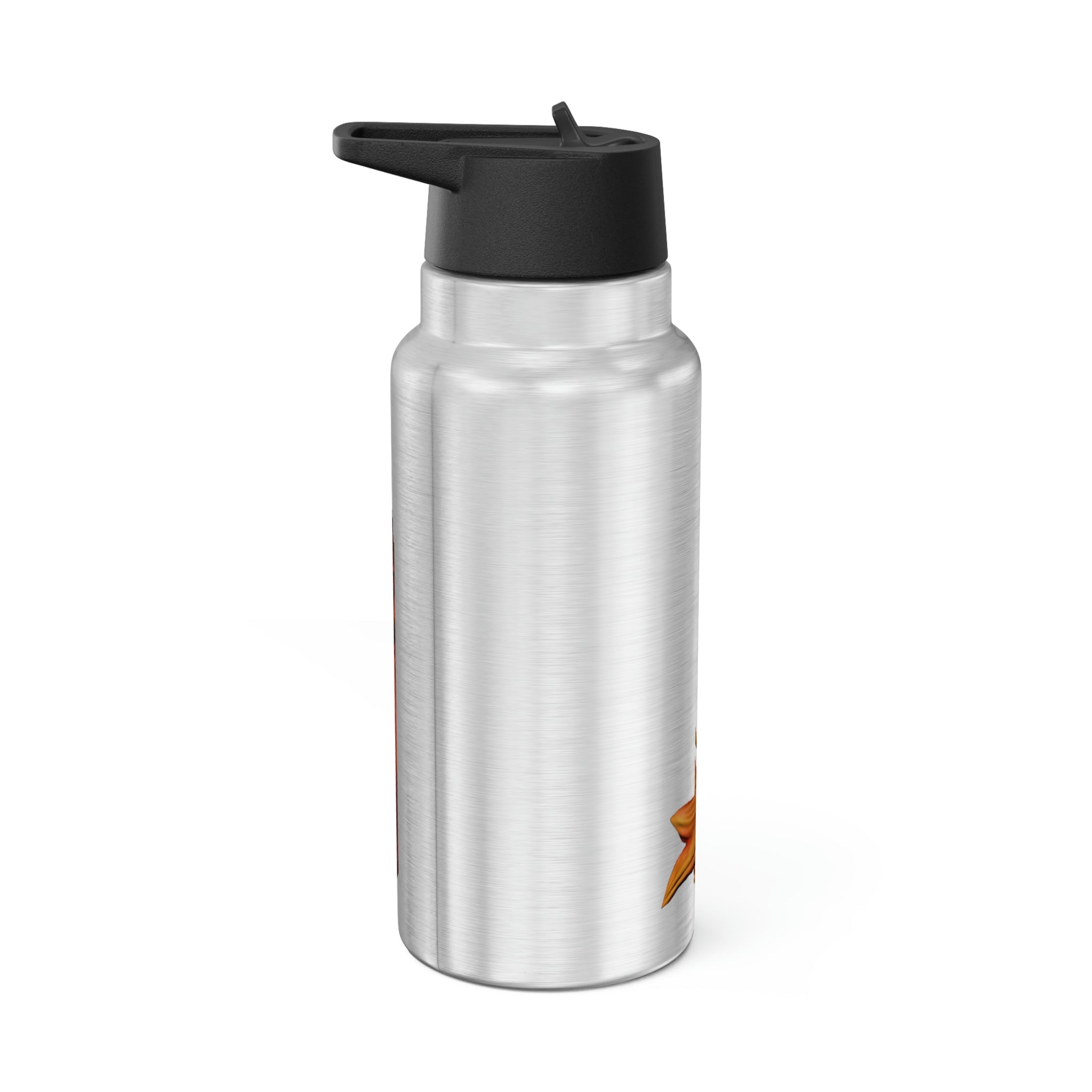 Fire Bull Gator Tumbler, 32oz, stainless steel with a black screw-on cap and plastic straw, customizable design.