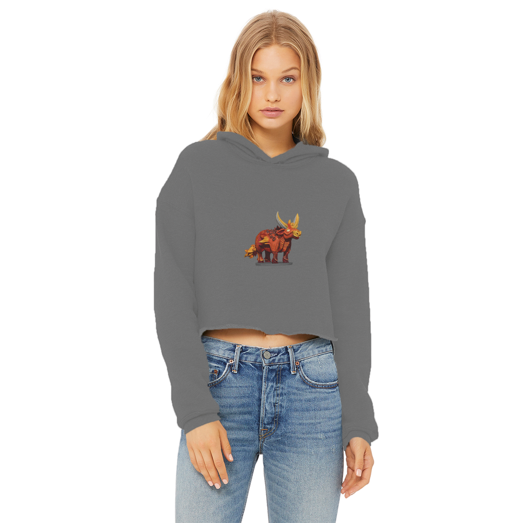 Fire Bull Ladies Cropped Raw Edge Hoodie in various colors, showcasing its stylish cropped design and soft fabric.