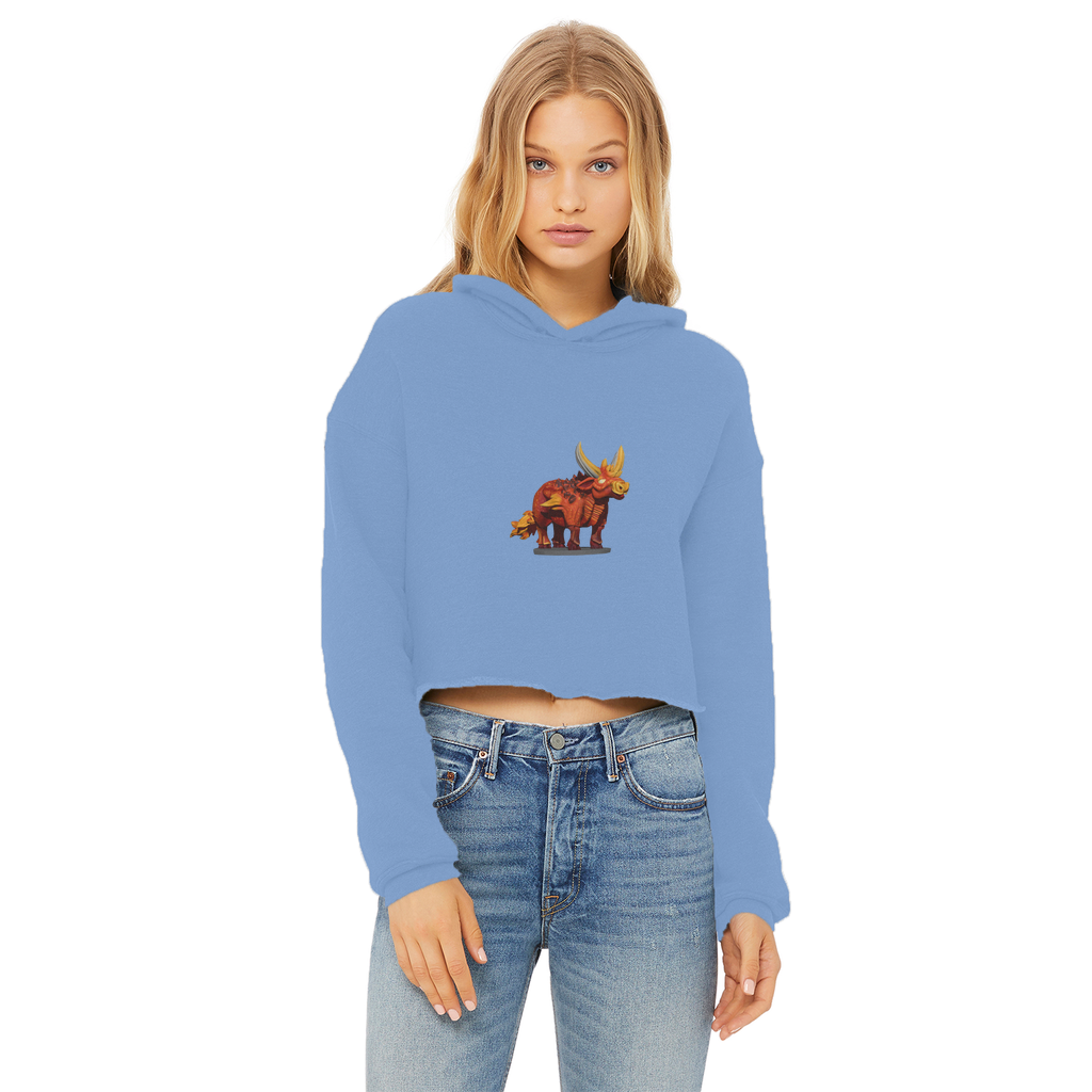 Fire Bull Ladies Cropped Raw Edge Hoodie in various colors, showcasing its stylish cropped design and soft fabric.