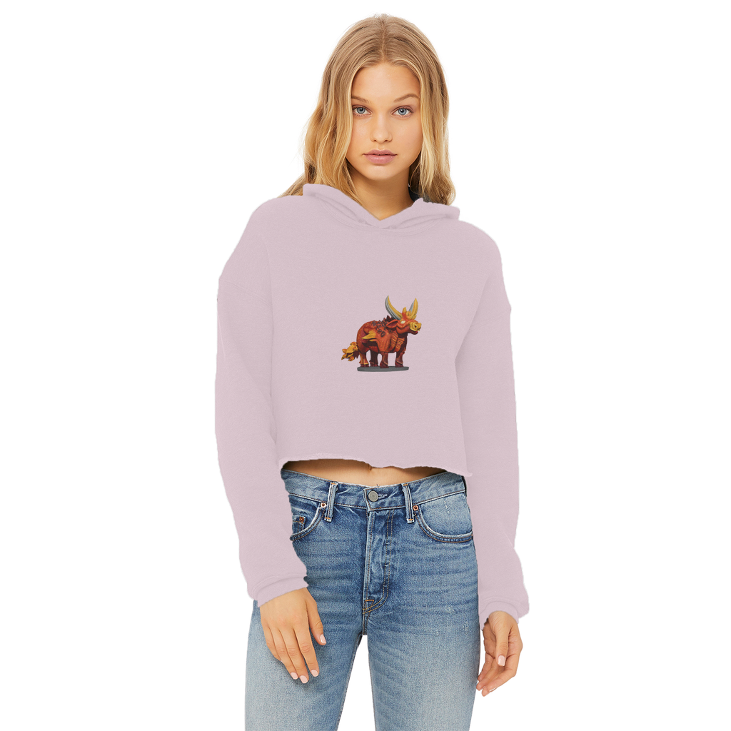 Fire Bull Ladies Cropped Raw Edge Hoodie in various colors, showcasing its stylish cropped design and soft fabric.