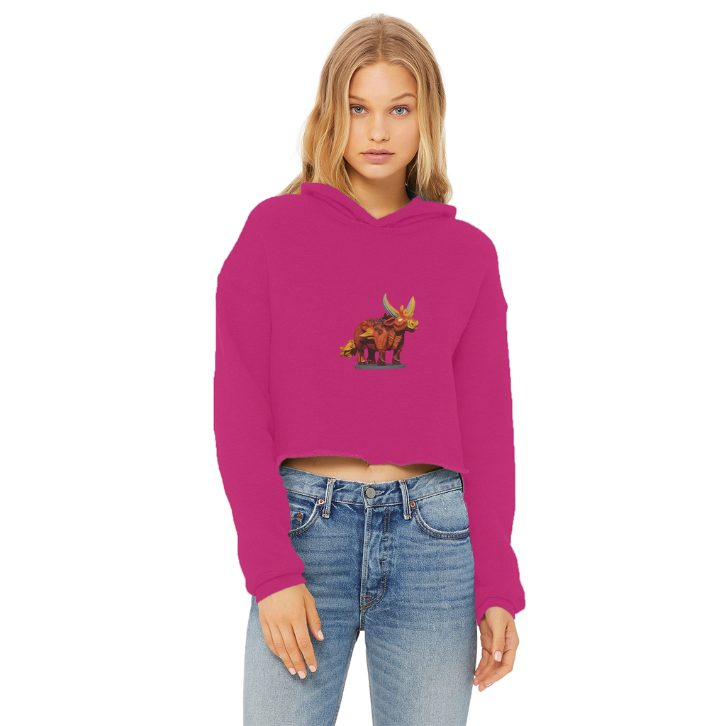 Fire Bull Ladies Cropped Raw Edge Hoodie in various colors, showcasing its stylish cropped design and soft fabric.