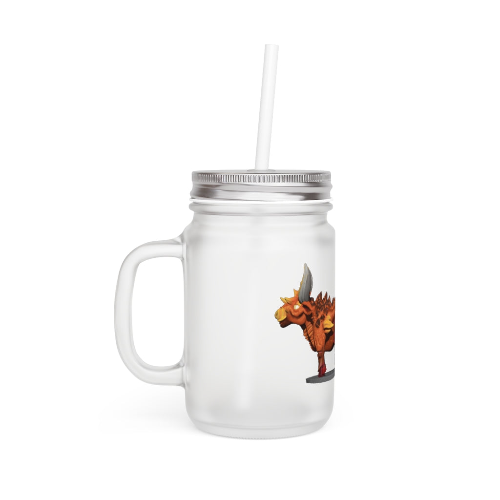 Fire Bull Mason Jar made of frosted glass with a straw and lid, perfect for personalized drinks.