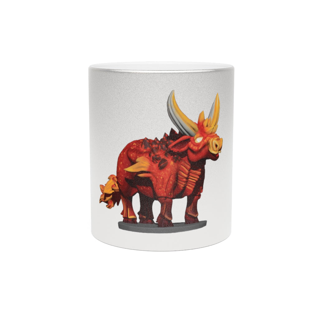 Fire Bull Metallic Mug in Silver and Gold finishes, showcasing a personalized design option.