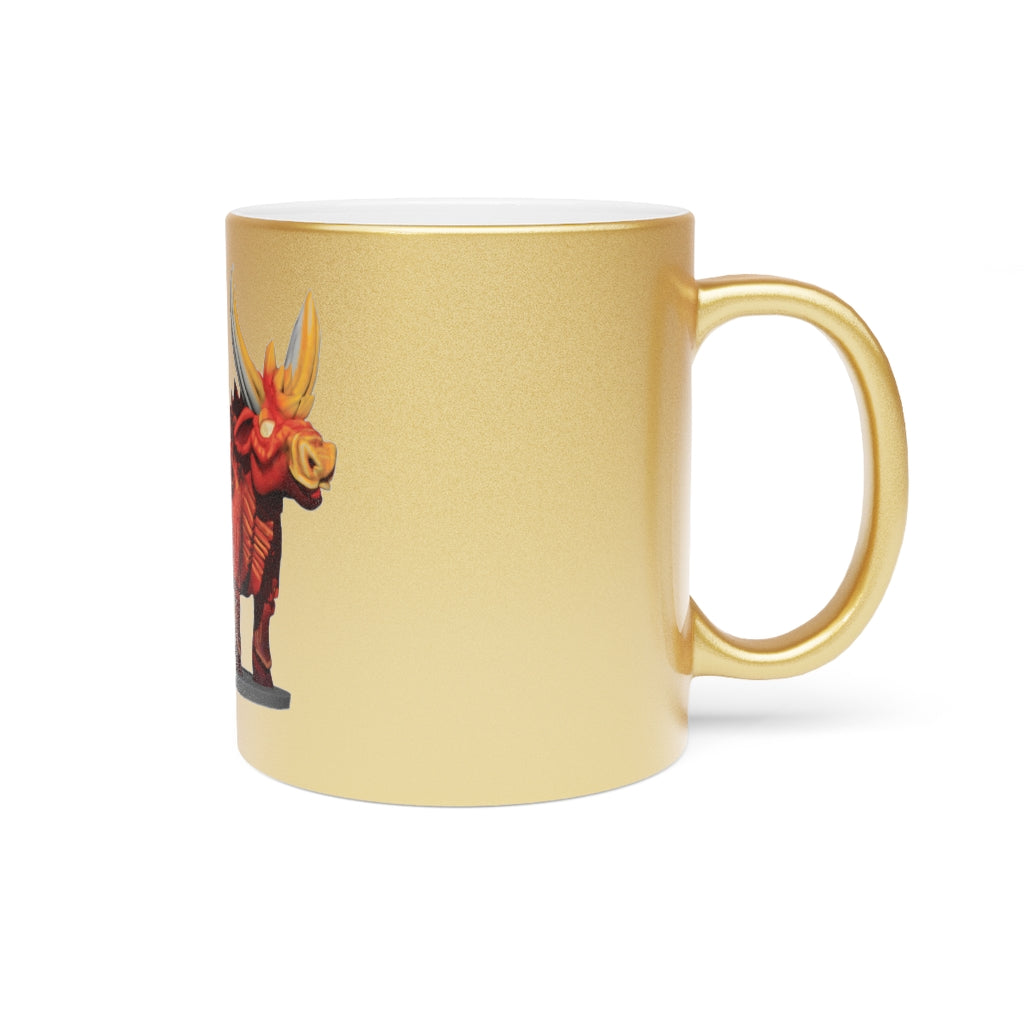 Fire Bull Metallic Mug in Silver and Gold finishes, showcasing a personalized design option.