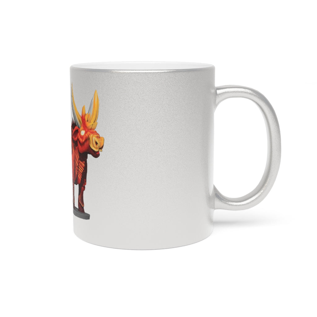 Fire Bull Metallic Mug in Silver and Gold finishes, showcasing a personalized design option.