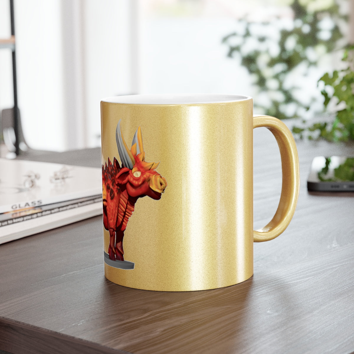 Fire Bull Metallic Mug in Silver and Gold finishes, showcasing personalized designs and a C-handle for easy grip.