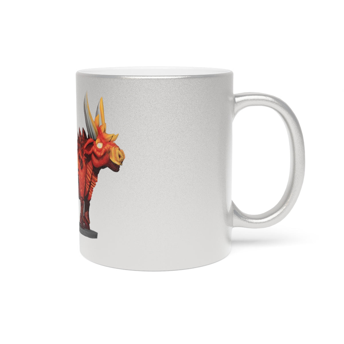 Fire Bull Metallic Mug in Silver and Gold finishes, showcasing personalized designs and a C-handle for easy grip.