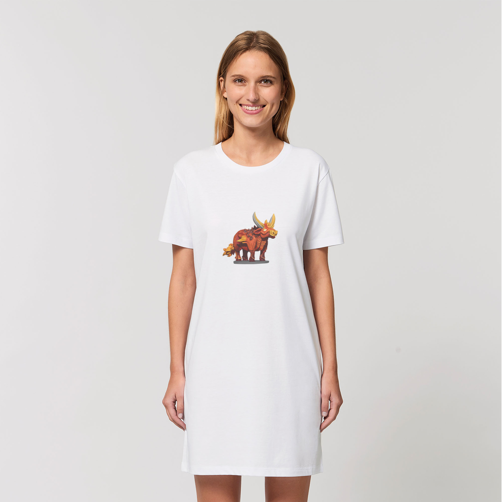 Fire Bull Organic T-Shirt Dress made from 100% organic cotton, featuring a soft-hand feel and stylish design.