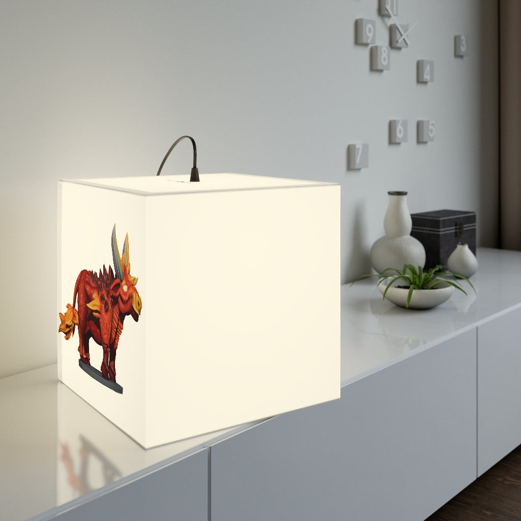 A stylish Fire Bull Personalized Lamp in a cube shape, showcasing its unique design and soft glow, perfect for home or shop decor.