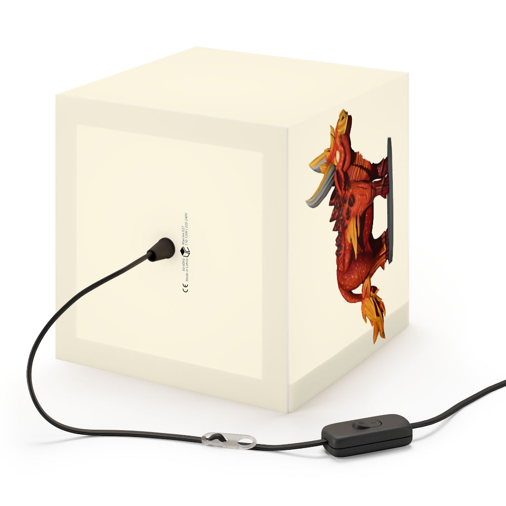 A stylish Fire Bull Personalized Lamp in a cube shape, showcasing its unique design and soft glow, perfect for home or shop decor.