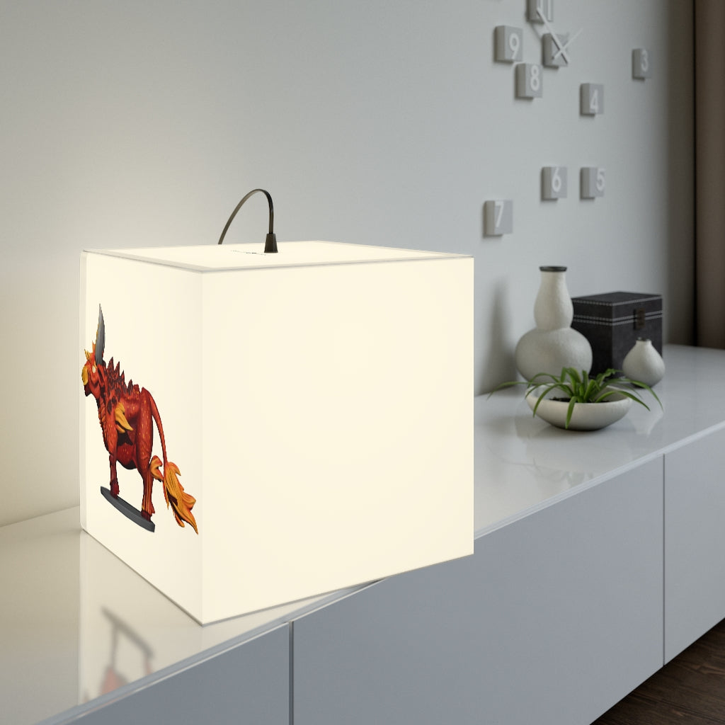 Fire Bull Personalized Lamp showcasing a unique cube design, perfect for indoor decoration.