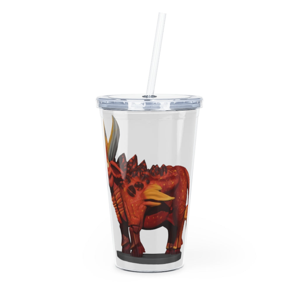 Fire Bull Plastic Tumbler with Straw, featuring a customizable design and double wall insulation, perfect for drinks at home or events.