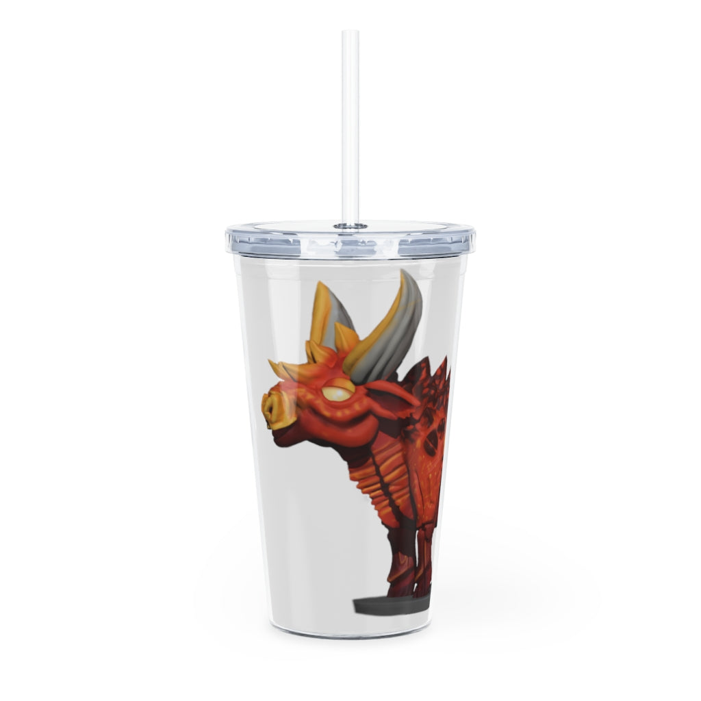 Fire Bull Plastic Tumbler with Straw, featuring a customizable design and double wall insulation, perfect for drinks at home or events.