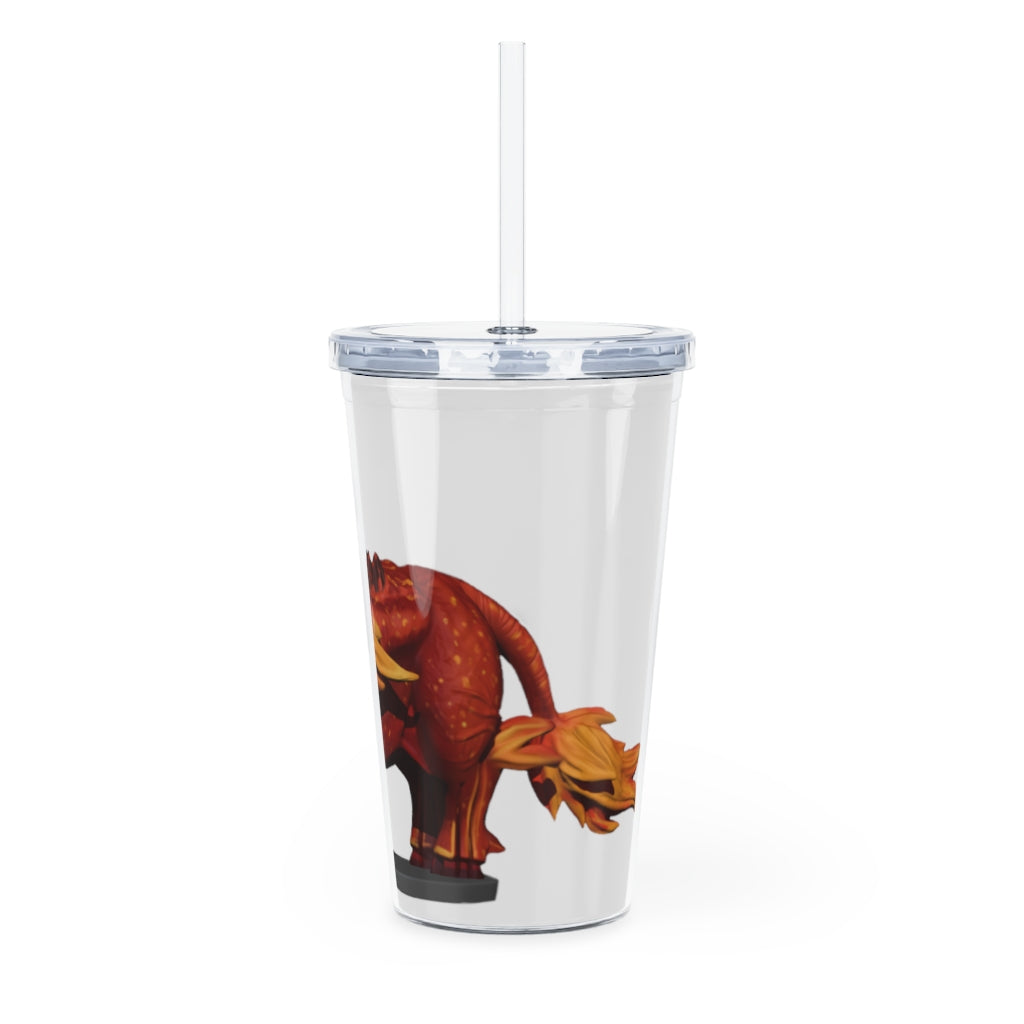 Fire Bull Plastic Tumbler with Straw, featuring a customizable design and double wall insulation, perfect for drinks at home or events.