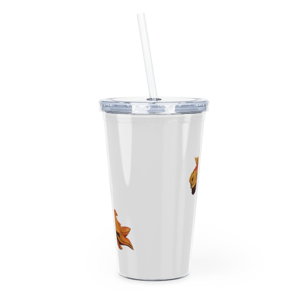 Fire Bull Plastic Tumbler with Straw, featuring a customizable design and double wall insulation, perfect for drinks at home or events.