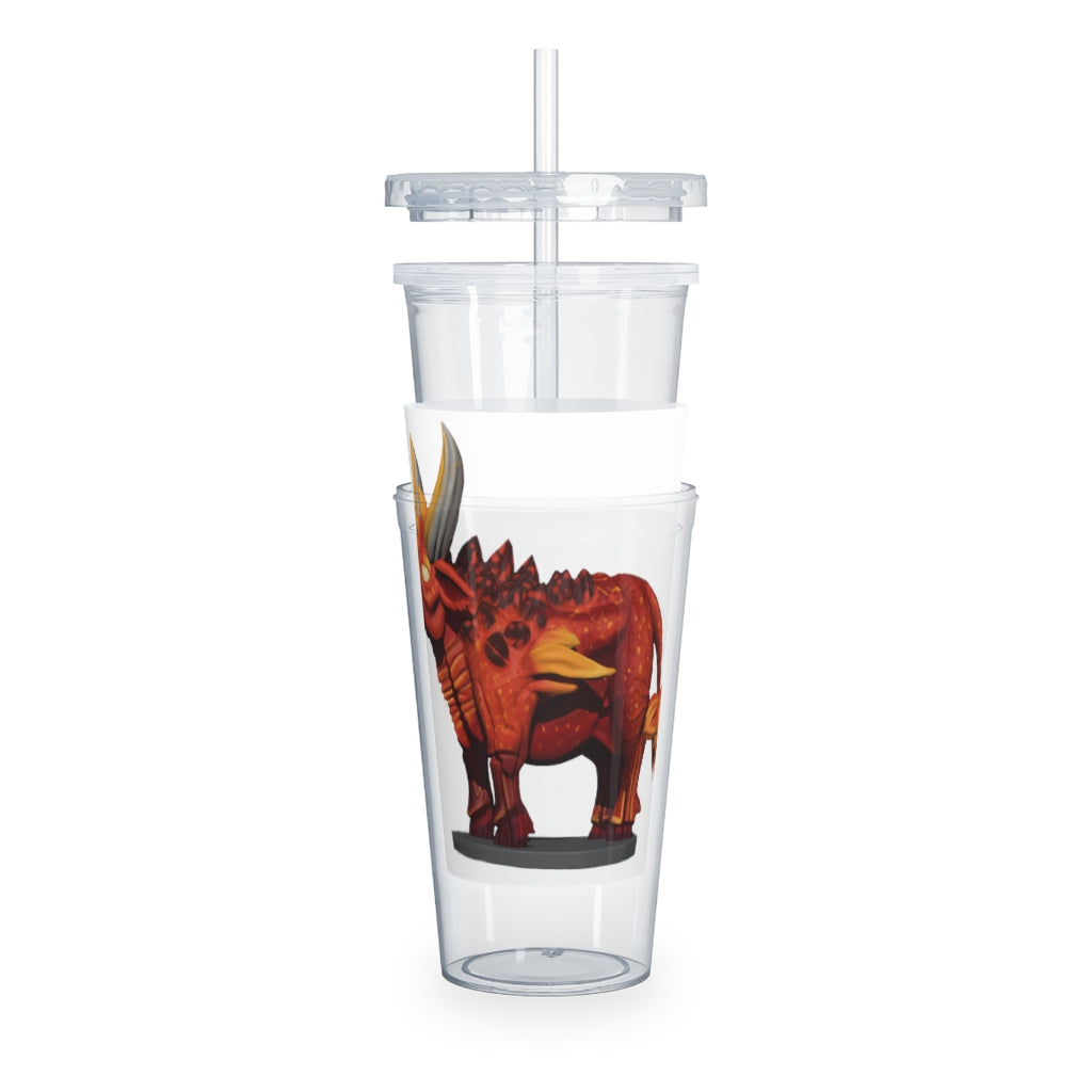 Fire Bull Plastic Tumbler with Straw, featuring a customizable design and double wall insulation, perfect for drinks at home or events.