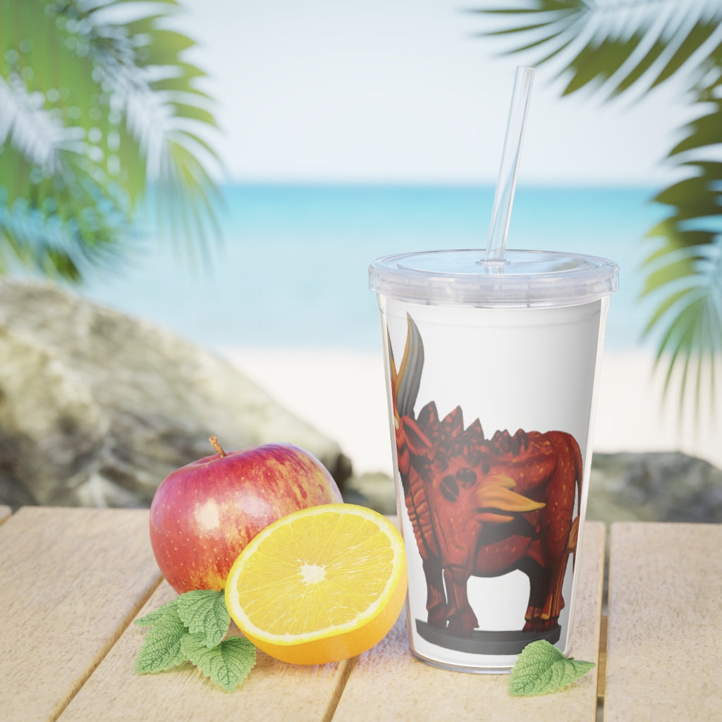 Fire Bull Plastic Tumbler with Straw, featuring a customizable design and double wall insulation, perfect for drinks at home or events.