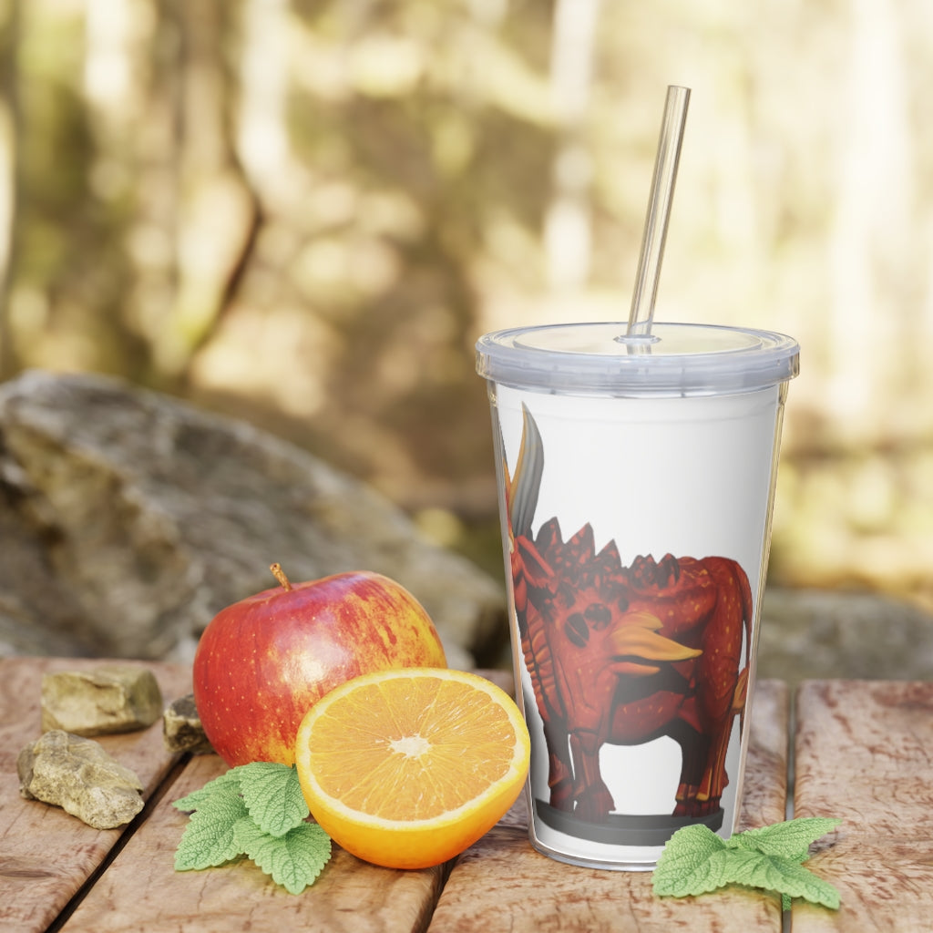 Fire Bull Plastic Tumbler with Straw, featuring a customizable design and double wall insulation, perfect for drinks at home or events.