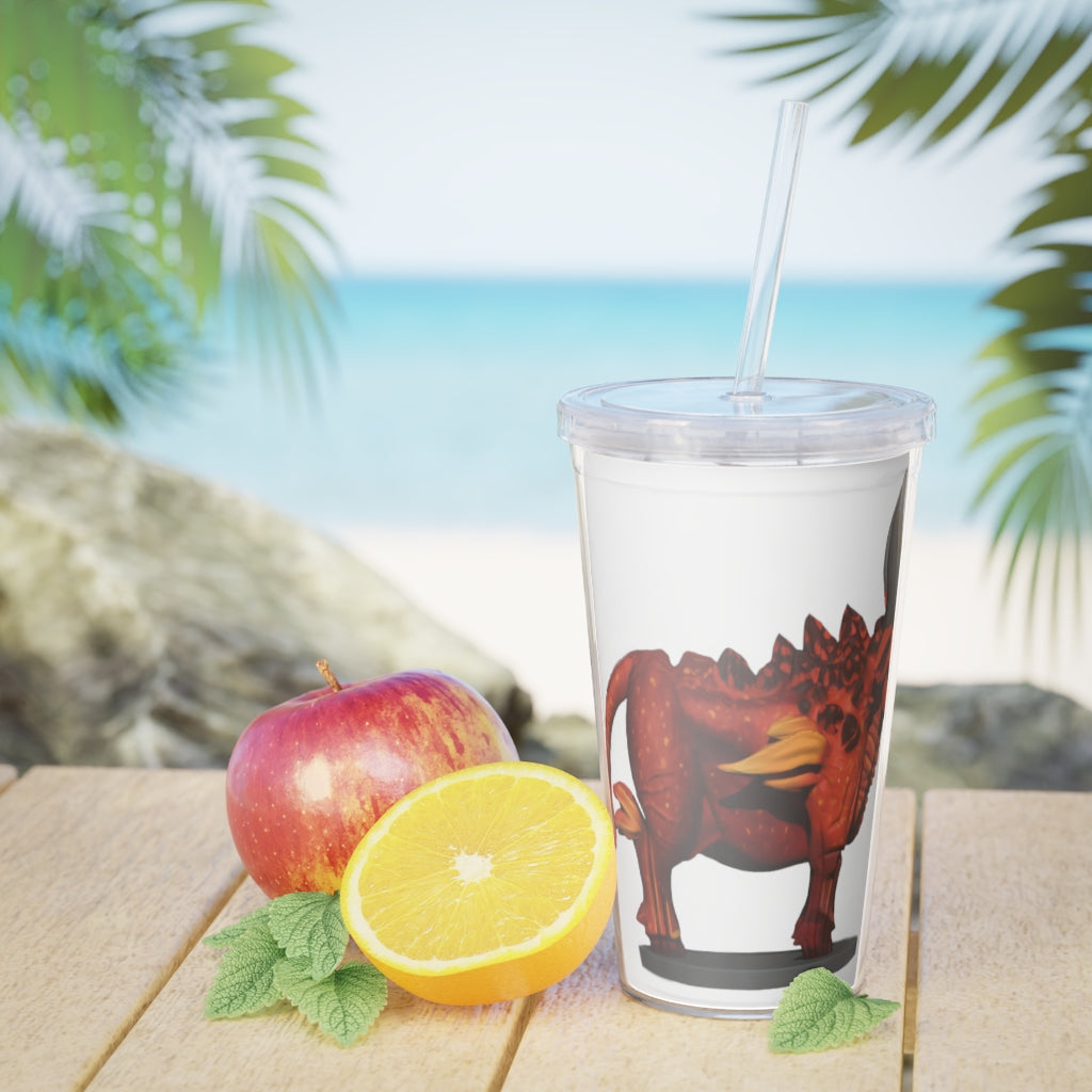 Fire Bull Plastic Tumbler with Straw, featuring a customizable design and double wall insulation, perfect for parties and gatherings.