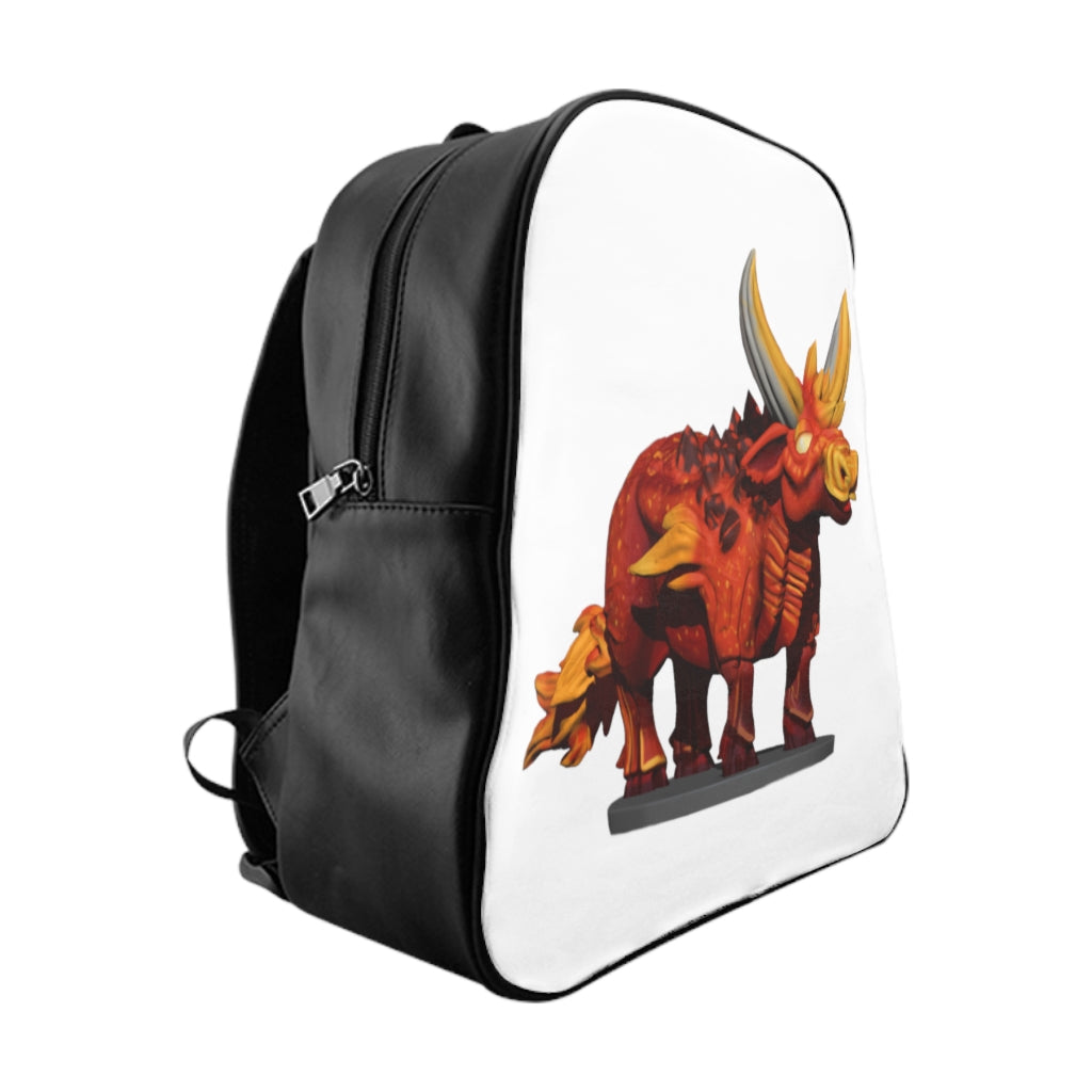 Fire Bull School Backpack featuring a stylish design with quality print, padded back, and multiple inside pockets for organization.