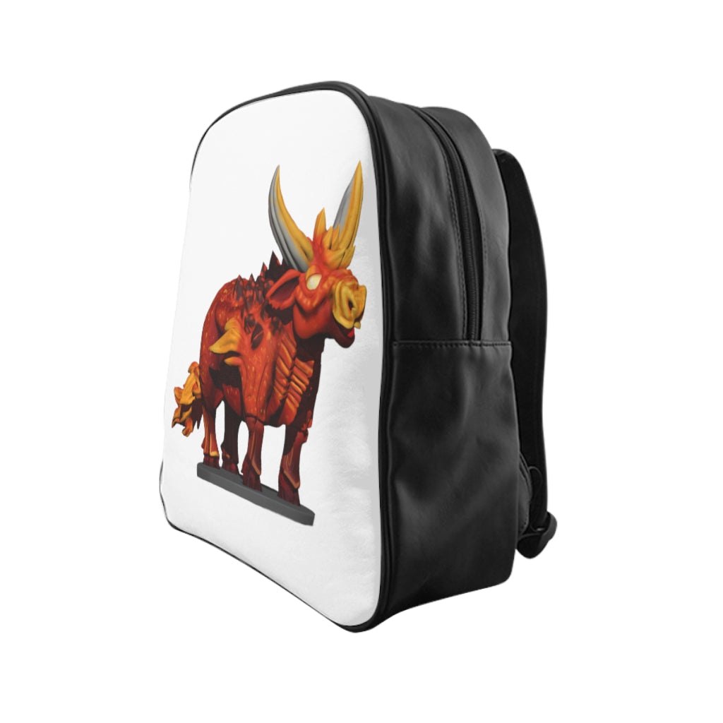 Fire Bull School Backpack featuring a stylish design with quality print, padded back, and multiple inside pockets for organization.