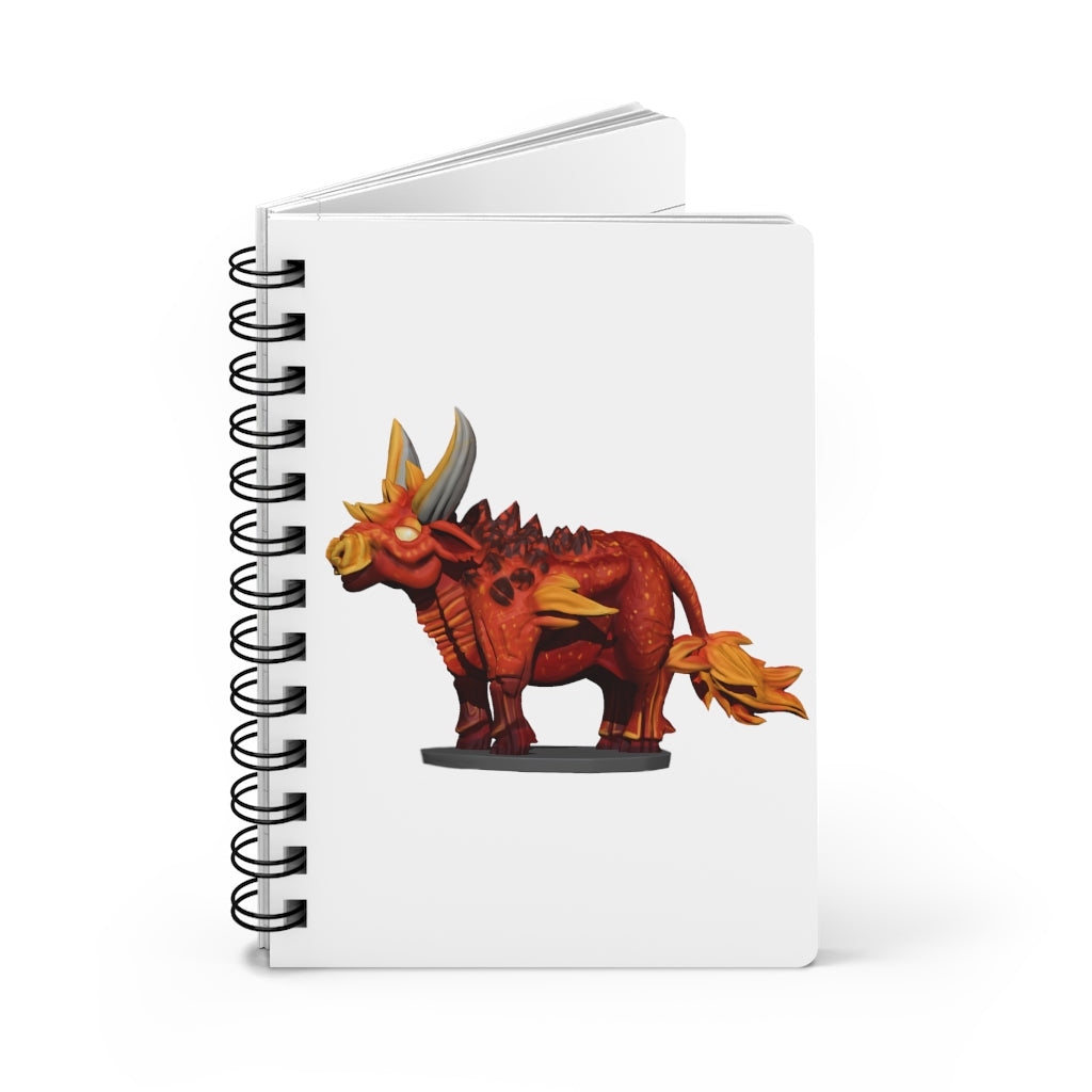 Fire Bull Spiral Bound Journal with glossy laminated cover and lined pages, showcasing its stylish design and durable construction.