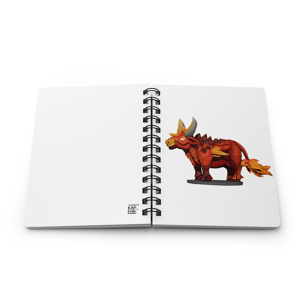 Fire Bull Spiral Bound Journal with glossy laminated cover and lined pages, showcasing its stylish design and durable construction.