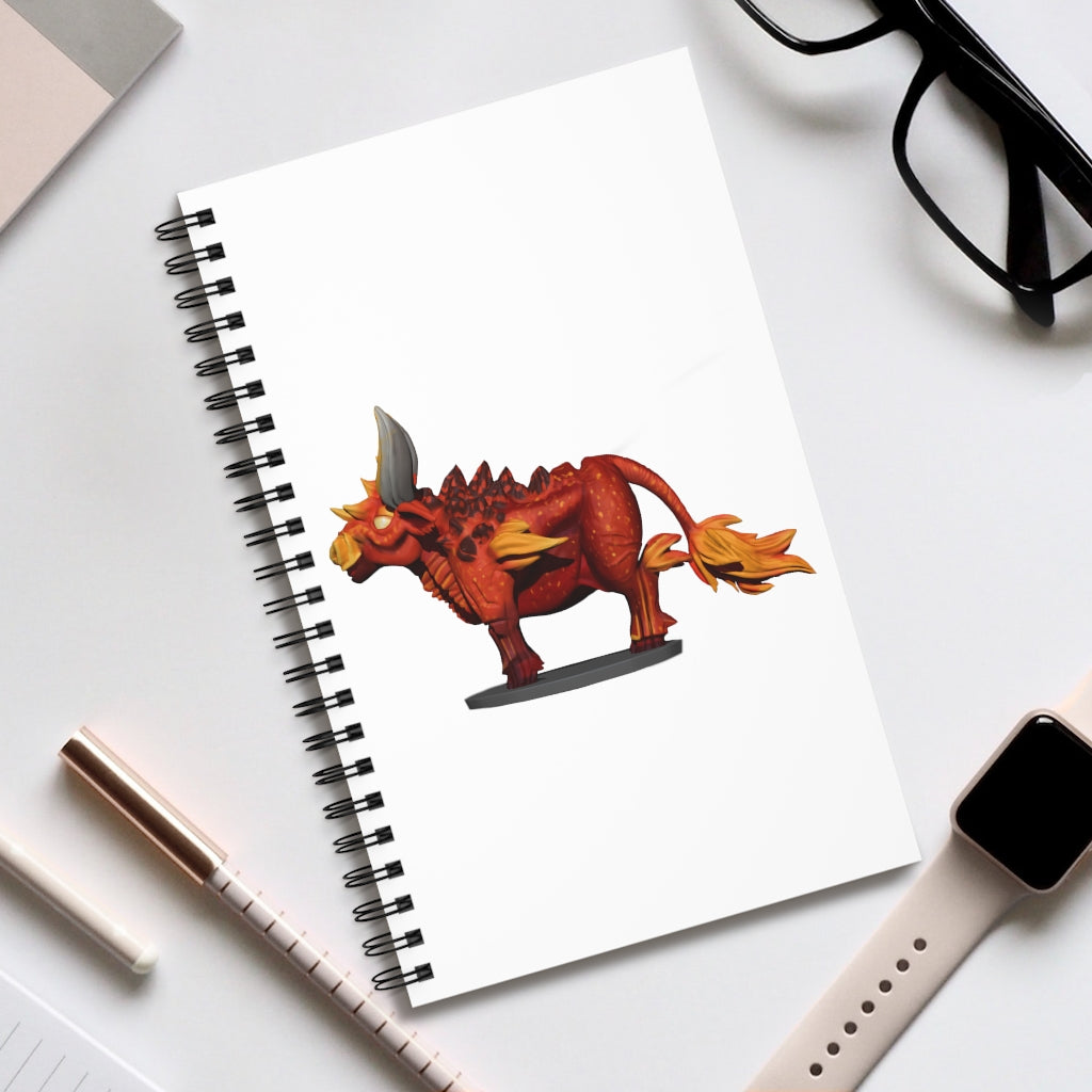 Fire Bull Spiral Journal featuring a stylish front cover print, available in four styles including blank, dot grid, lined, and task.