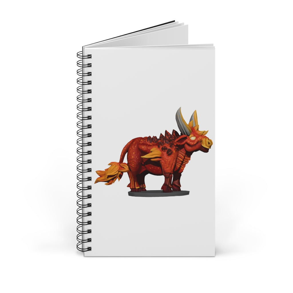 Fire Bull Spiral Journal featuring a colorful front cover, available in four styles: blank, dot grid, lined, and task manager.