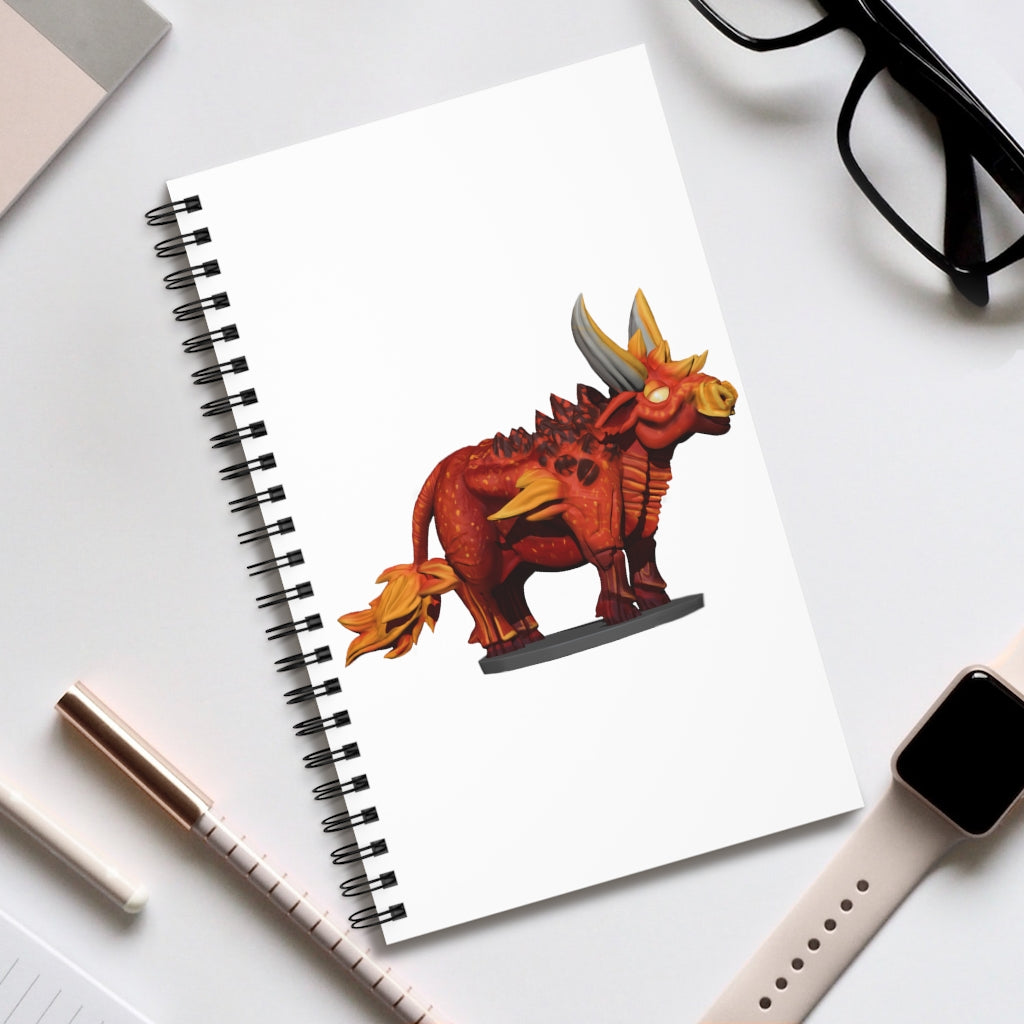 Fire Bull Spiral Journal featuring a colorful front cover, available in four styles: blank, dot grid, lined, and task manager.