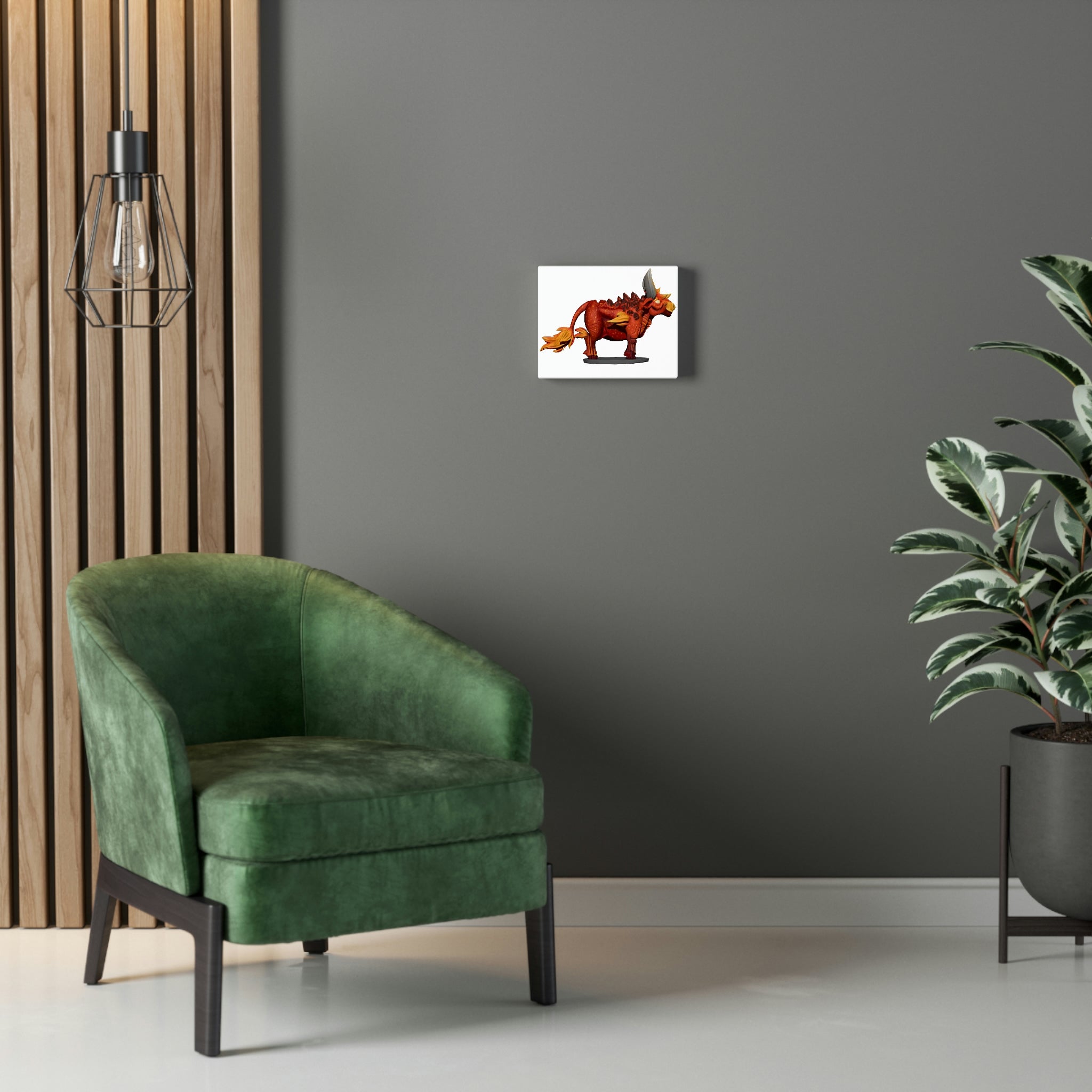 Fire Bull Stretched Canvas artwork featuring vibrant colors and intricate details, mounted on a sturdy wooden frame.