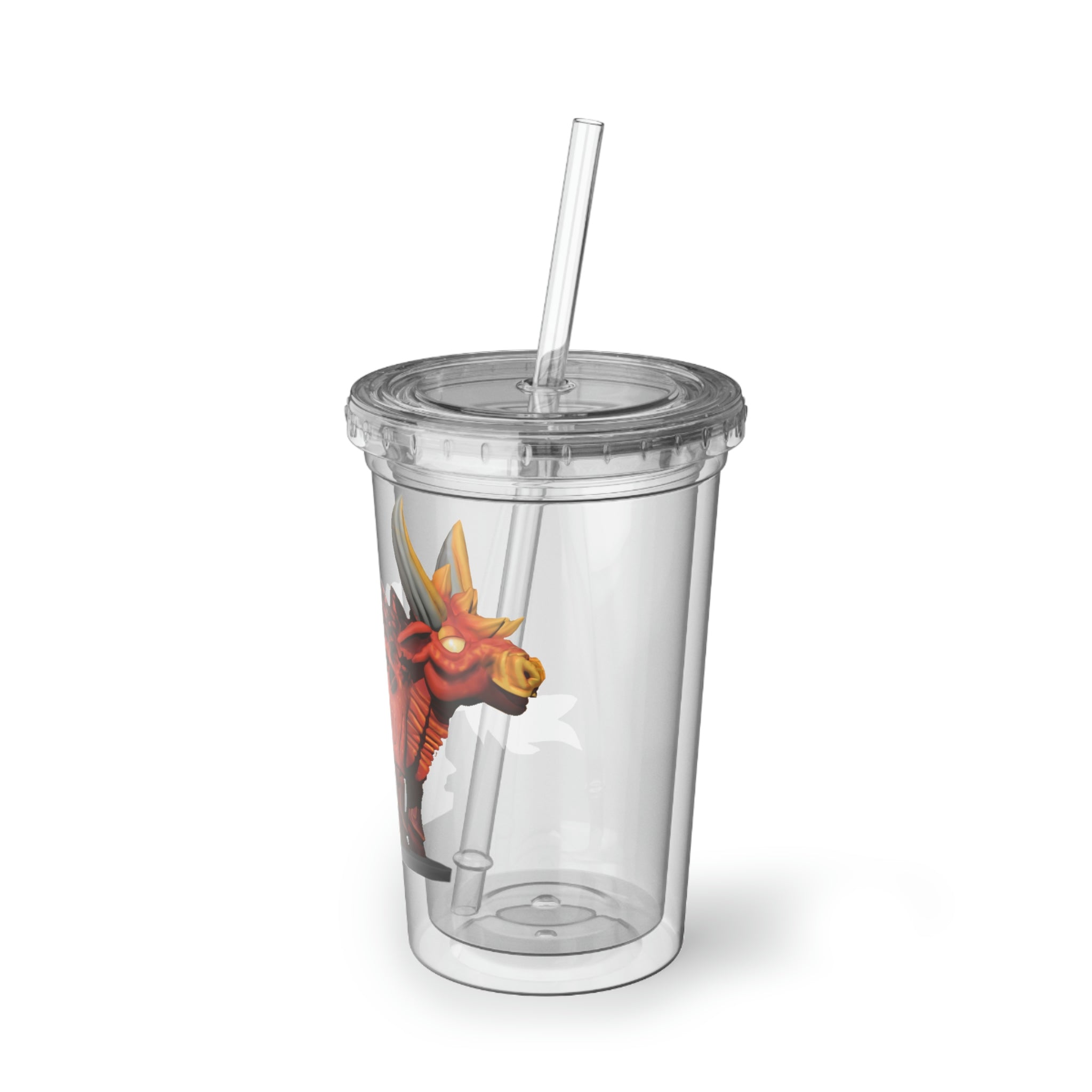 Fire Bull Suave Acrylic Cup in stainless steel with a black screw-on cap and plastic straw, showcasing a sleek design.