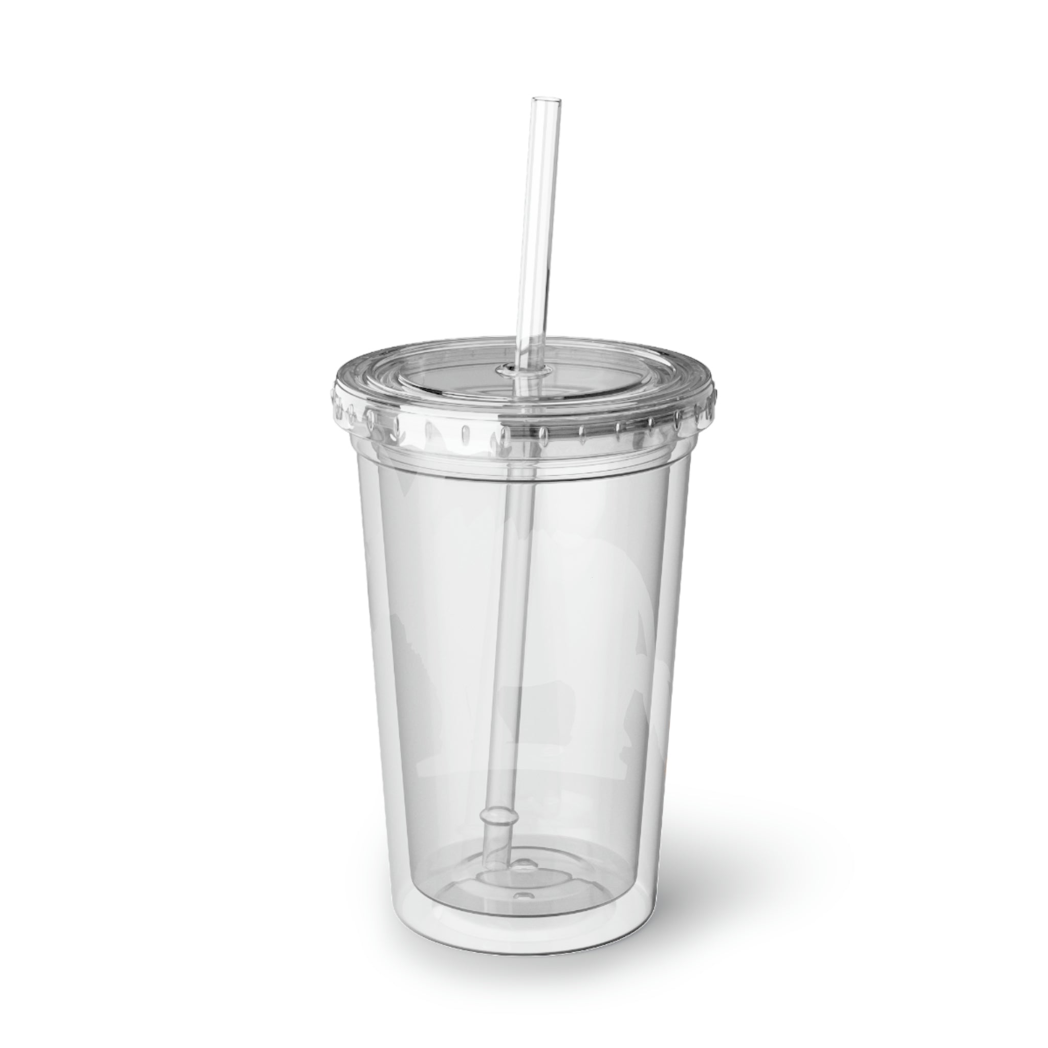 Fire Bull Suave Acrylic Cup in stainless steel with a black screw-on cap and plastic straw, showcasing a sleek design.