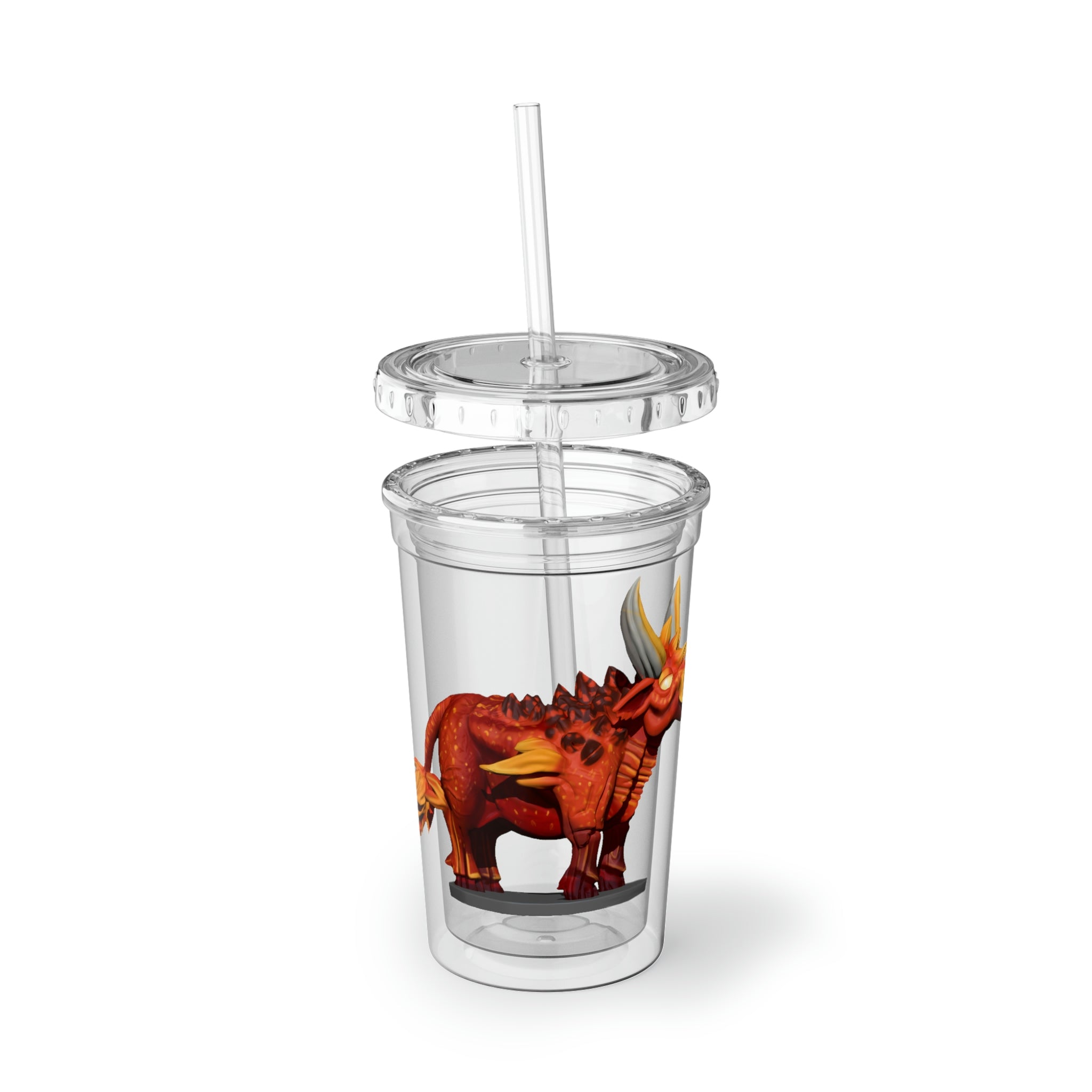 Fire Bull Suave Acrylic Cup in stainless steel with a black screw-on cap and plastic straw, showcasing a sleek design.