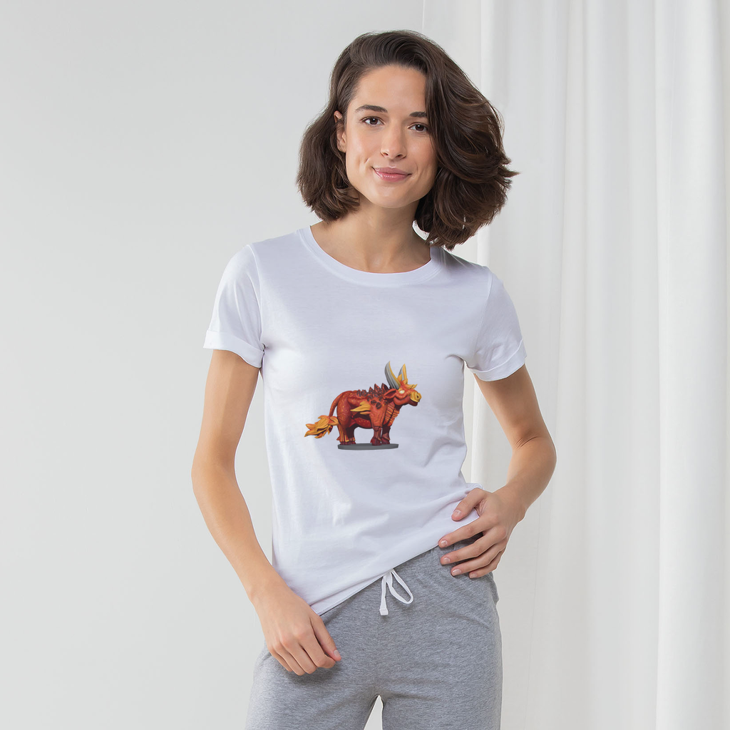 Fire Bull Women's Long Pant Pyjama Set featuring a white t-shirt, heather grey and light pink striped pants, and a matching drawcord bag.