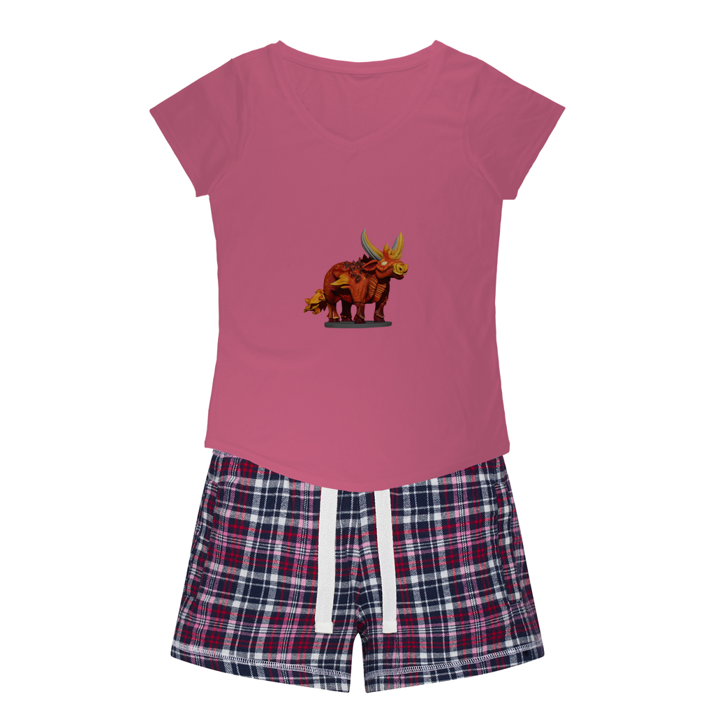 Fire Bull Women's Sleepy Tee and Flannel Short set featuring a relaxed fit T-shirt and colorful flannel shorts, perfect for cozy nights.