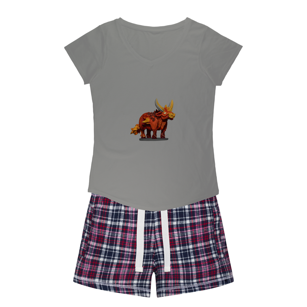 Fire Bull Women's Sleepy Tee and Flannel Short set featuring a relaxed fit T-shirt and colorful flannel shorts, perfect for cozy nights.