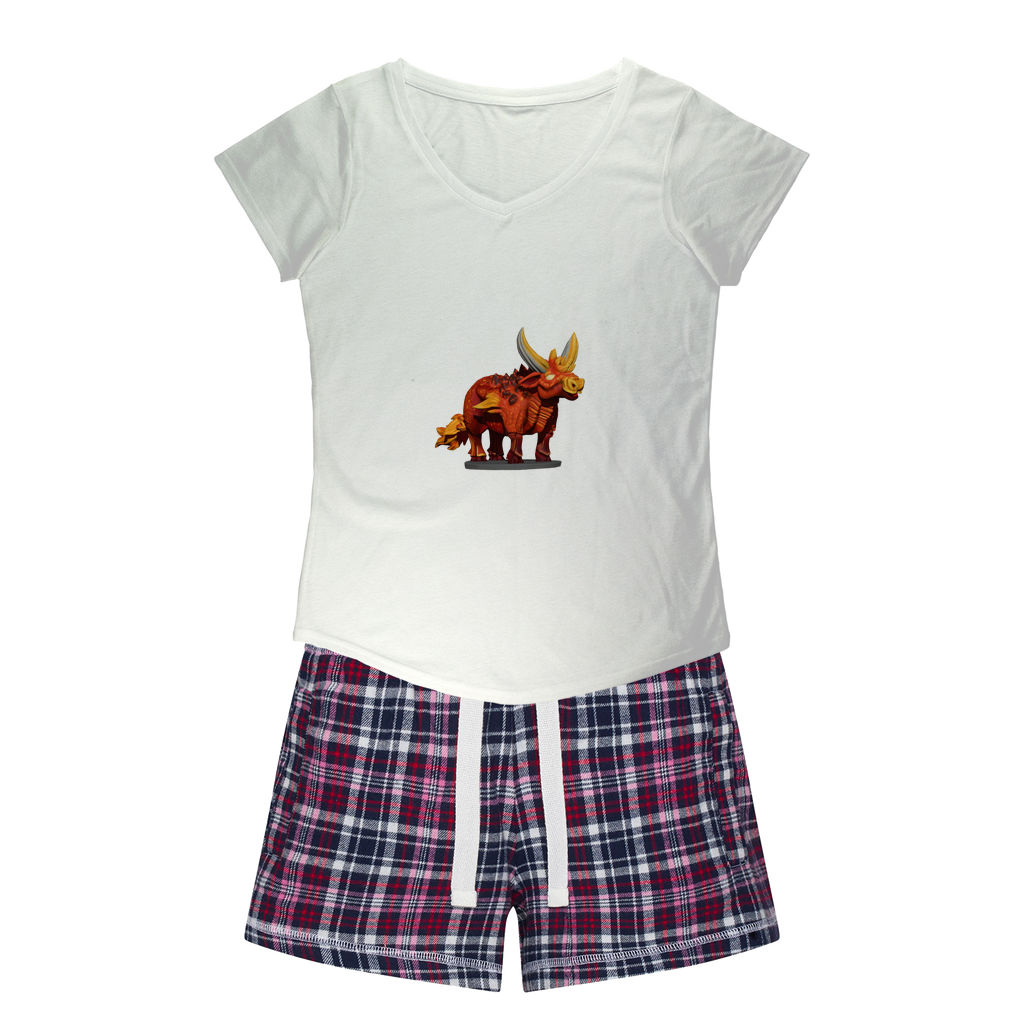 Fire Bull Women's Sleepy Tee and Flannel Short set featuring a relaxed fit T-shirt and colorful flannel shorts, perfect for cozy nights.