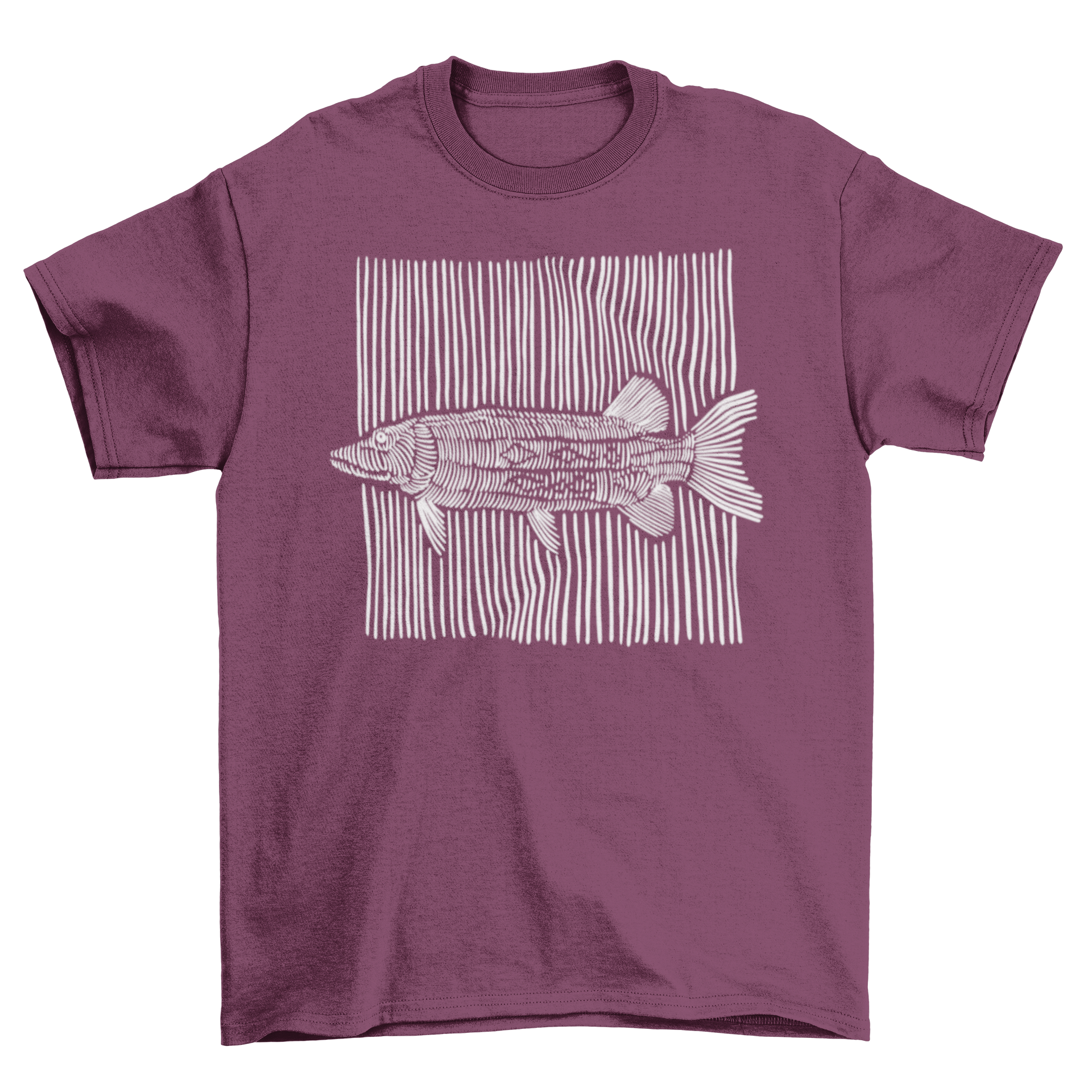 Fish Chalk Lines T-Shirt featuring a unique fish design on a chalk lines background, perfect for casual wear.