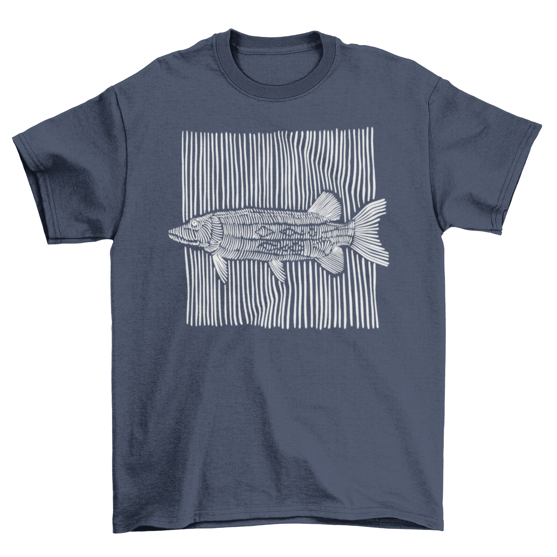 Fish Chalk Lines T-Shirt featuring a unique fish design on a chalk lines background, perfect for casual wear.