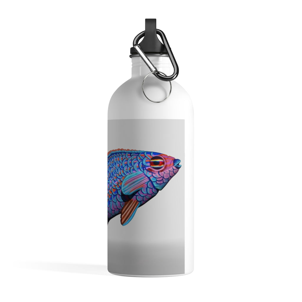 Fish Concept Stainless Steel Water Bottle with a stylish print and plastic screw top, ideal for hydration on the go.