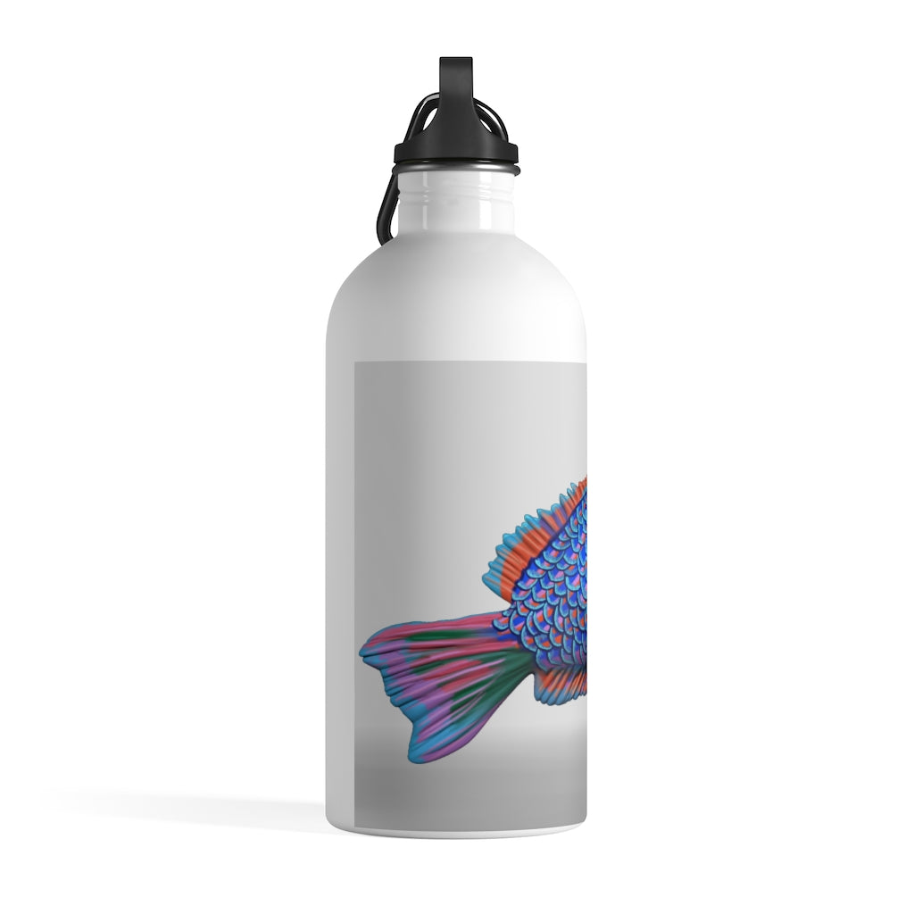 Fish Concept Stainless Steel Water Bottle with a stylish print and plastic screw top, ideal for hydration on the go.