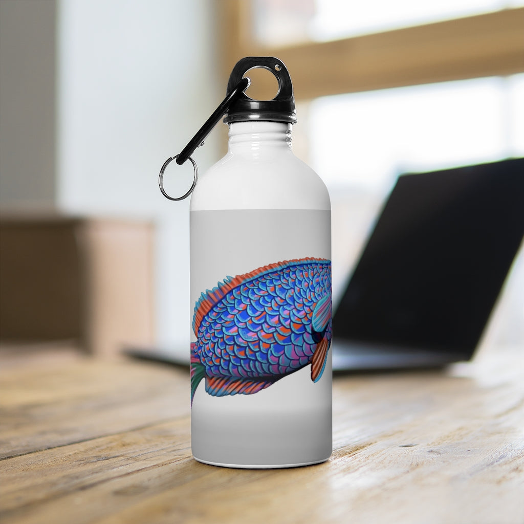 Fish Concept Stainless Steel Water Bottle with a stylish print and plastic screw top, ideal for hydration on the go.