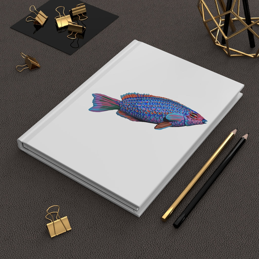 Fish Hardcover Journal Matte with customizable cover and lined pages, showcasing a stylish design.