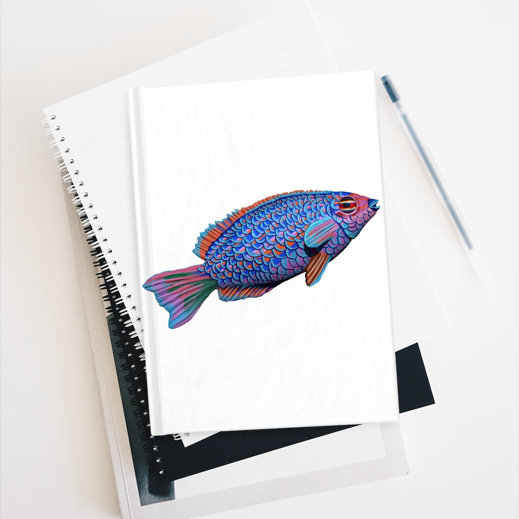 Fish Journal - Blank with hardcover and wraparound print, showcasing 128 blank pages for creativity.