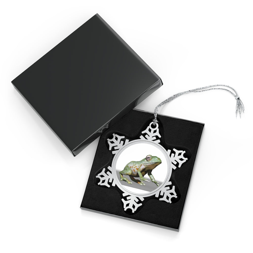 Fish Pewter Snowflake Ornament with silver-toned hanging string, showcasing intricate snowflake design.