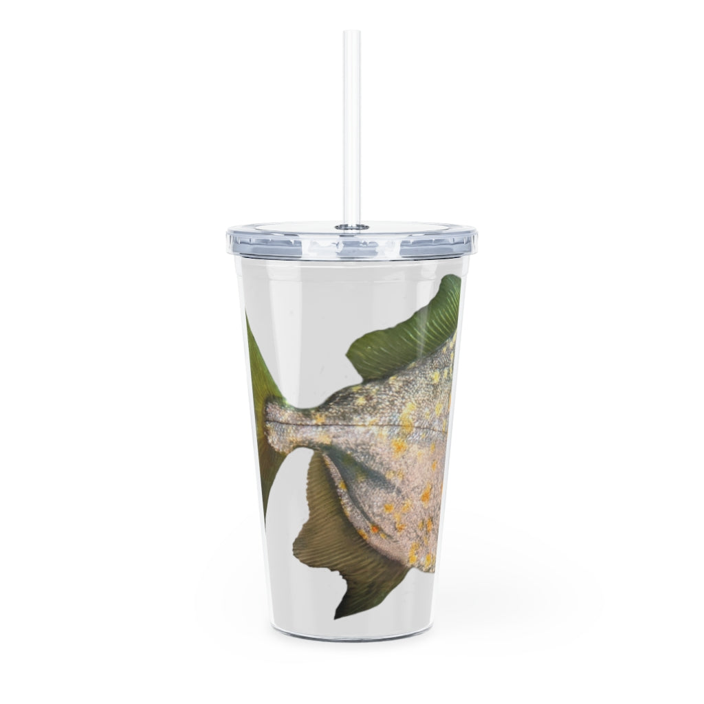 Fish with Specs Plastic Tumbler with Straw, featuring a vibrant design and a convenient lid and straw.