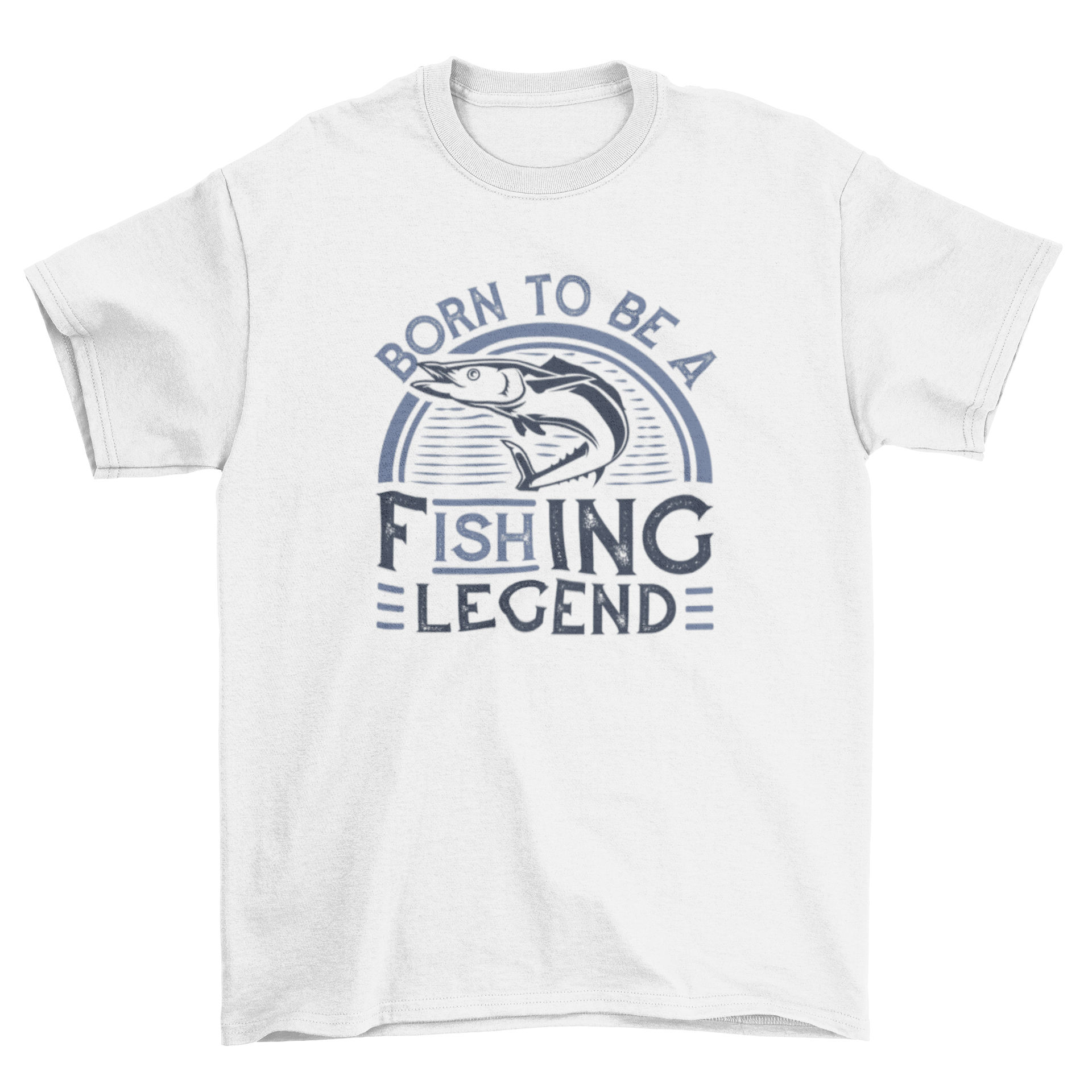 A stylish t-shirt featuring the quote 'Born to be a fishing legend', perfect for fishing enthusiasts.